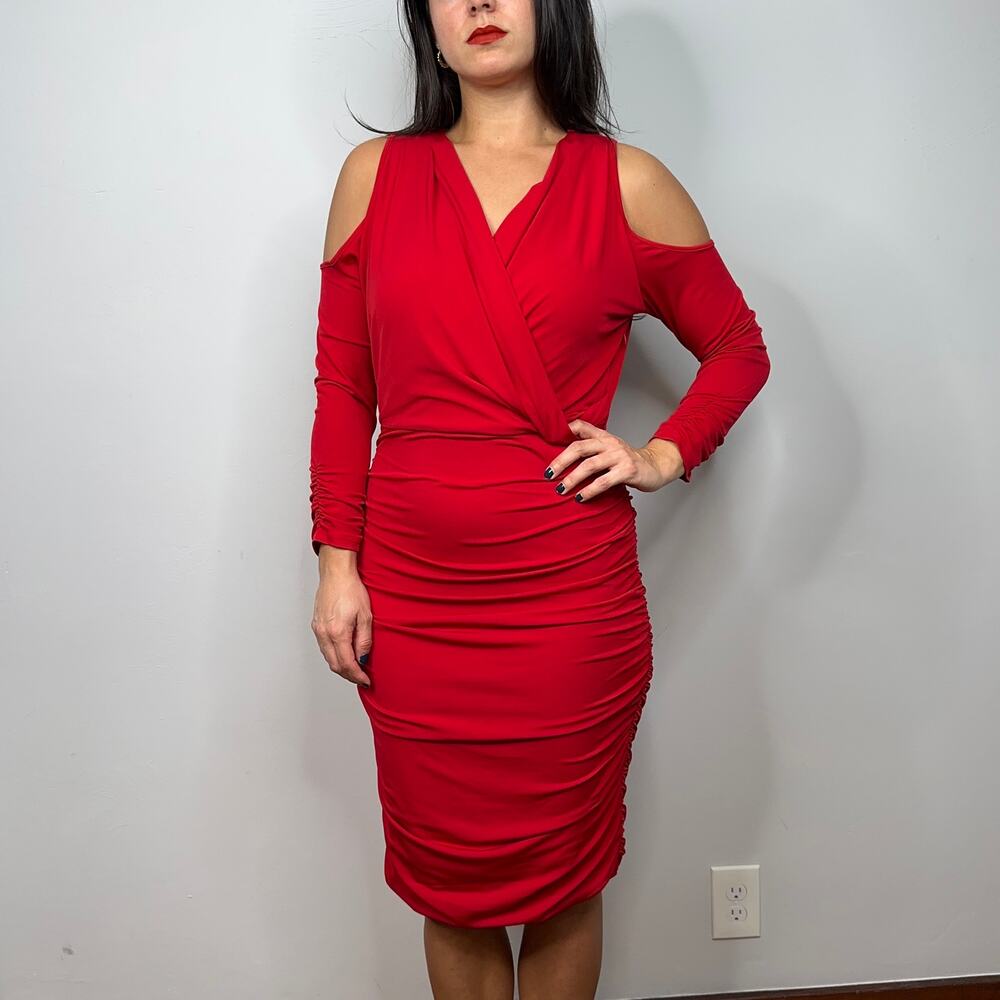 Boston Proper Red Cold Shoulder Sheath Dress - image 1